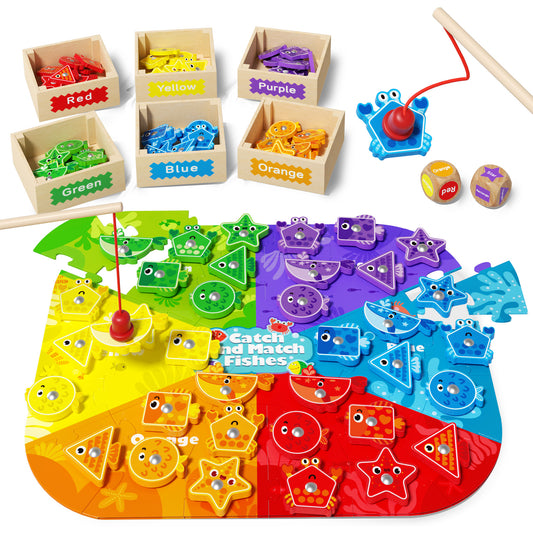 Shape & color sorting magnetic fishing toy for kids 3-6