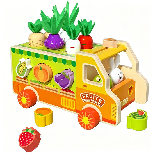 Wooden rabbit fruit and vegetable truck toy for toddlers