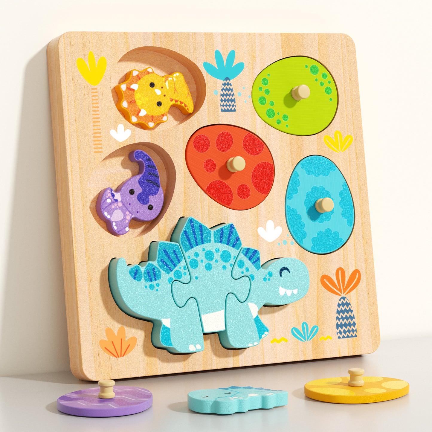 Dinosaur & Egg Matching Wooden Peg Puzzle