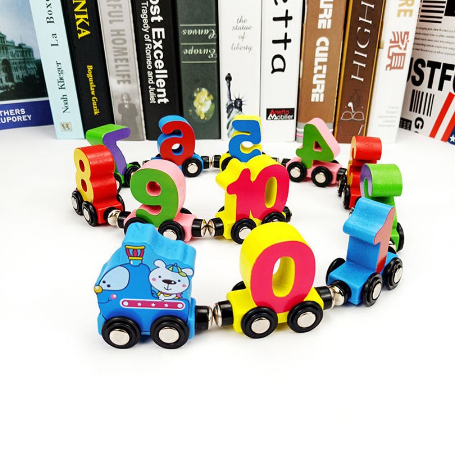 Safe natural wood magnetic number train gift for boys girls