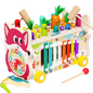 Multifunctional fox whack-a-mole wooden toy for toddlers