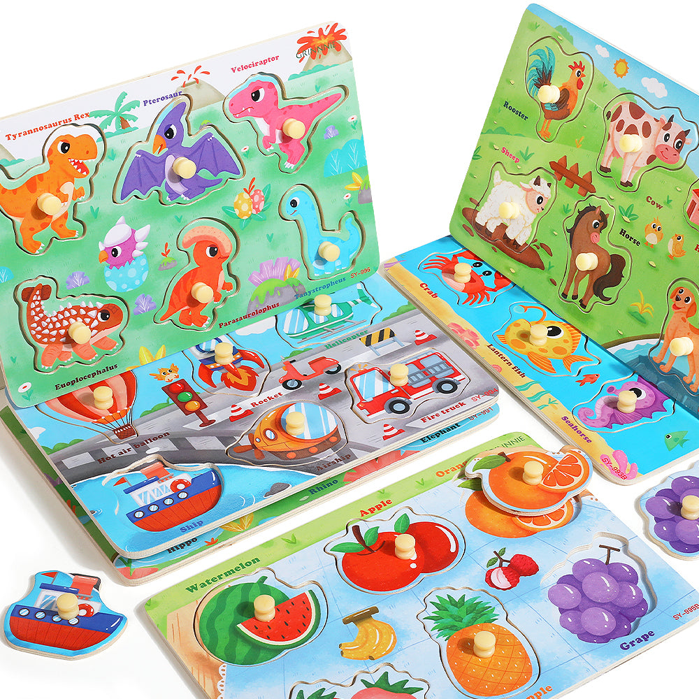 Montessori-style fruit animal number alphabet wooden puzzles