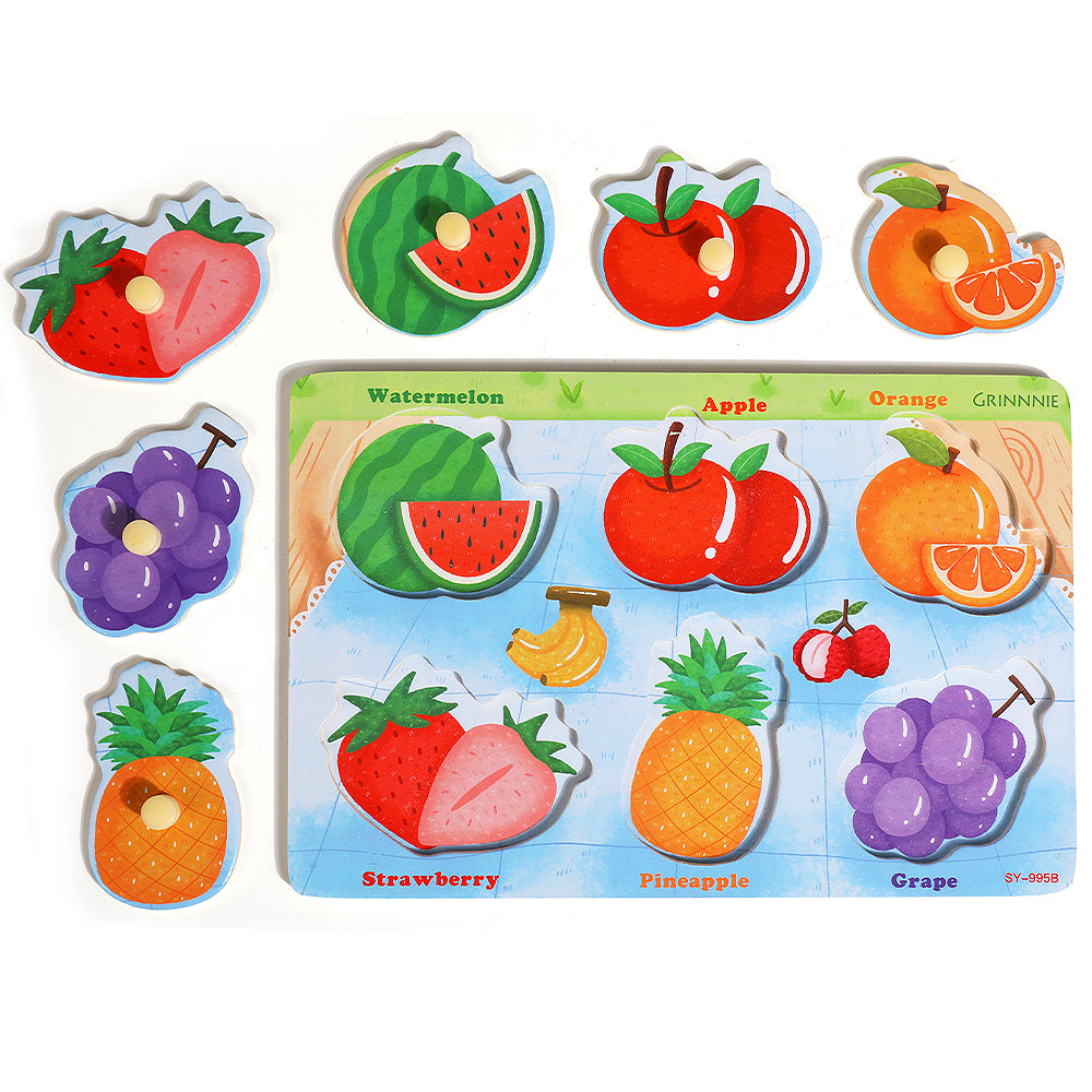 Kids easy-grip wooden puzzles with pegs for early learning