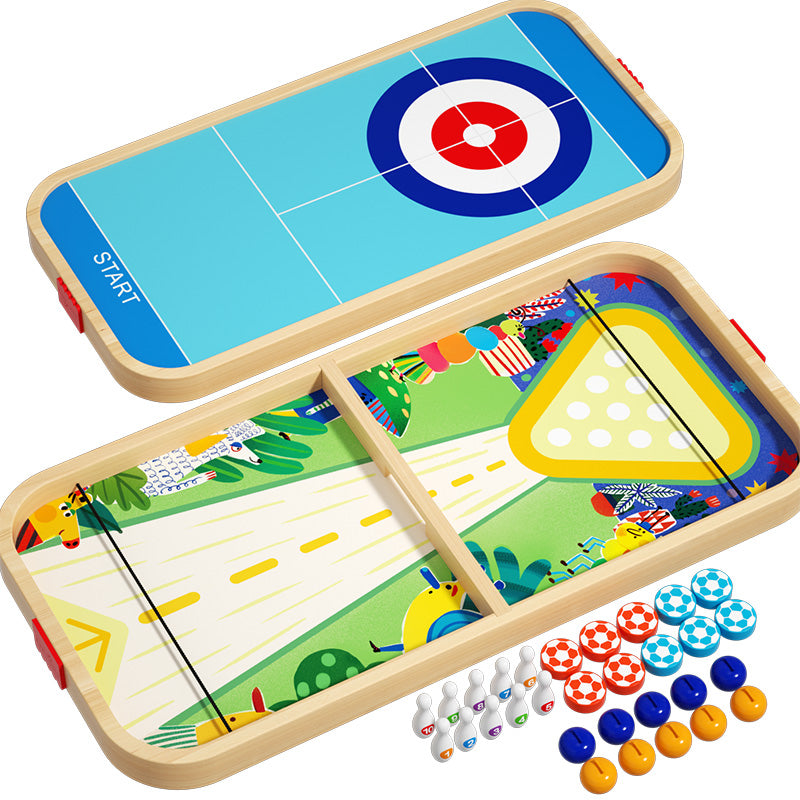 5-in-1 double-sided wooden board game set for family fun