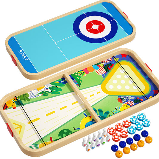 5-in-1 double-sided wooden board game set for family fun