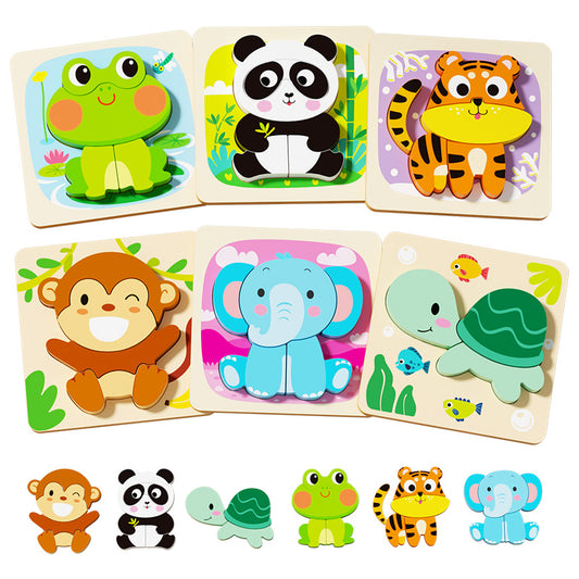 6-pack animal wooden puzzles set for toddlers 1-4 years