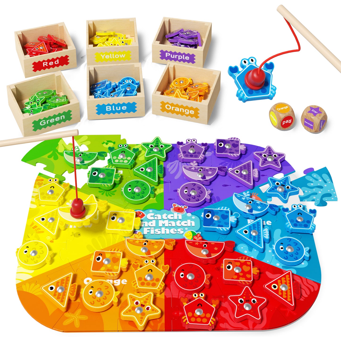 Shape & color sorting magnetic fishing toy for kids 3-6