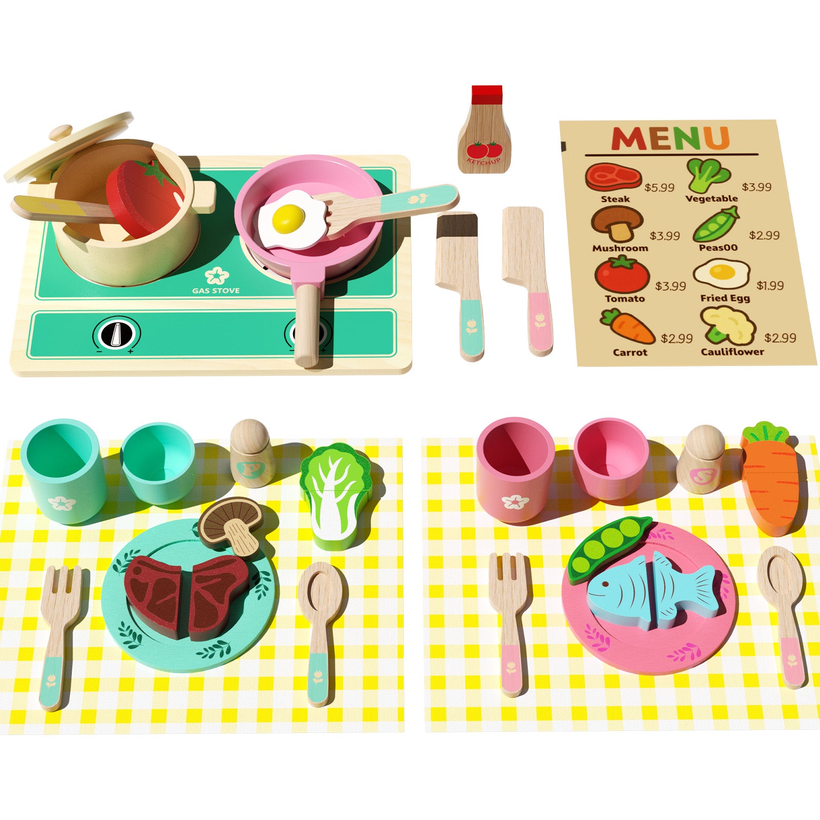 Kids kitchen pretend play set with cutting fruits vegetables