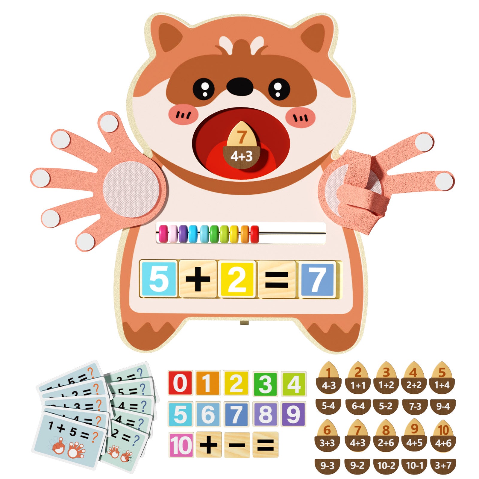 Wooden raccoon math activity board Montessori educational toy