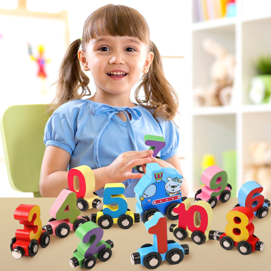 Kids magnetic splicing wooden number train educational toy