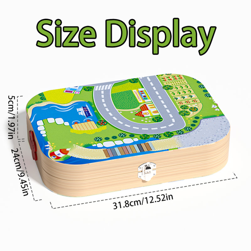Kids travel-friendly wooden city track toy for imaginative play