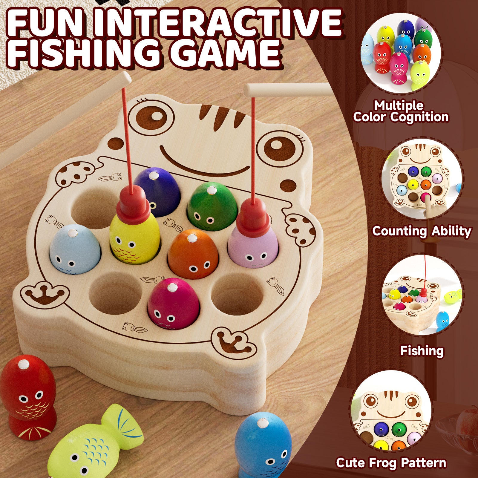 Cute animal themed magnetic fishing playset Frog Version B