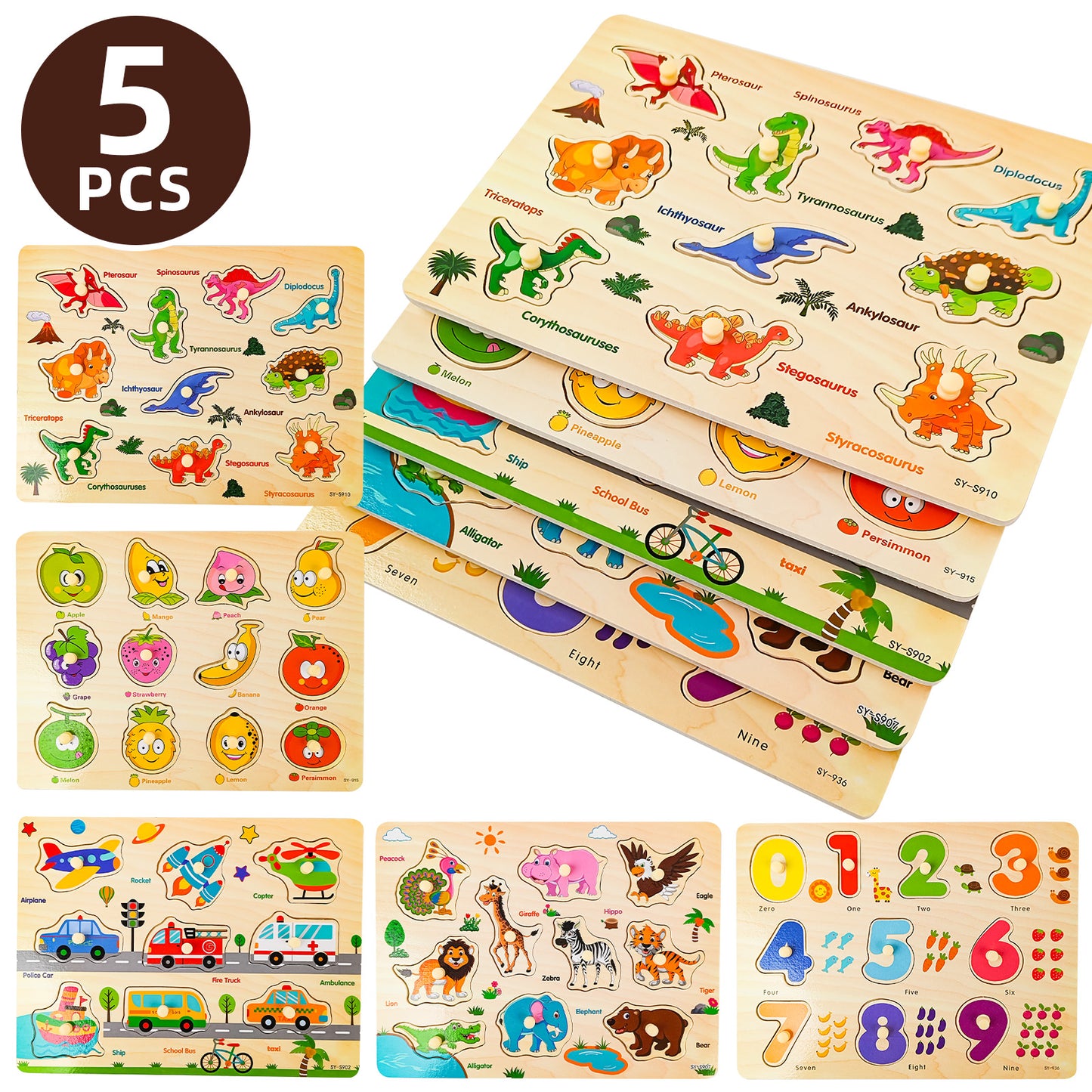 6-in-1 Educational Wooden Puzzles Set for Toddlers