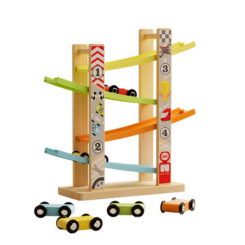 4 lane gravity gliding track car toy set for kids