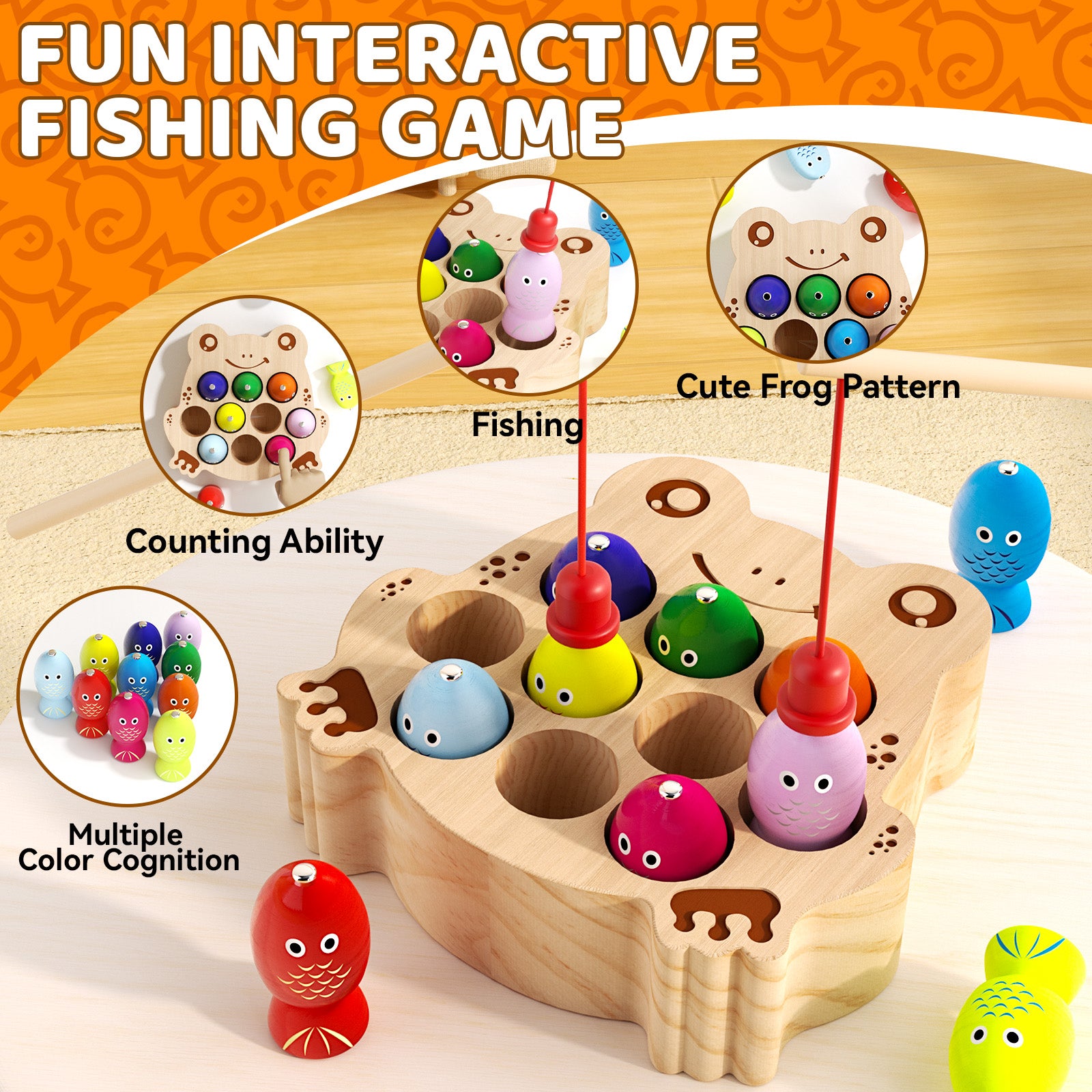 Cute frog themed magnetic fishing playset for kids