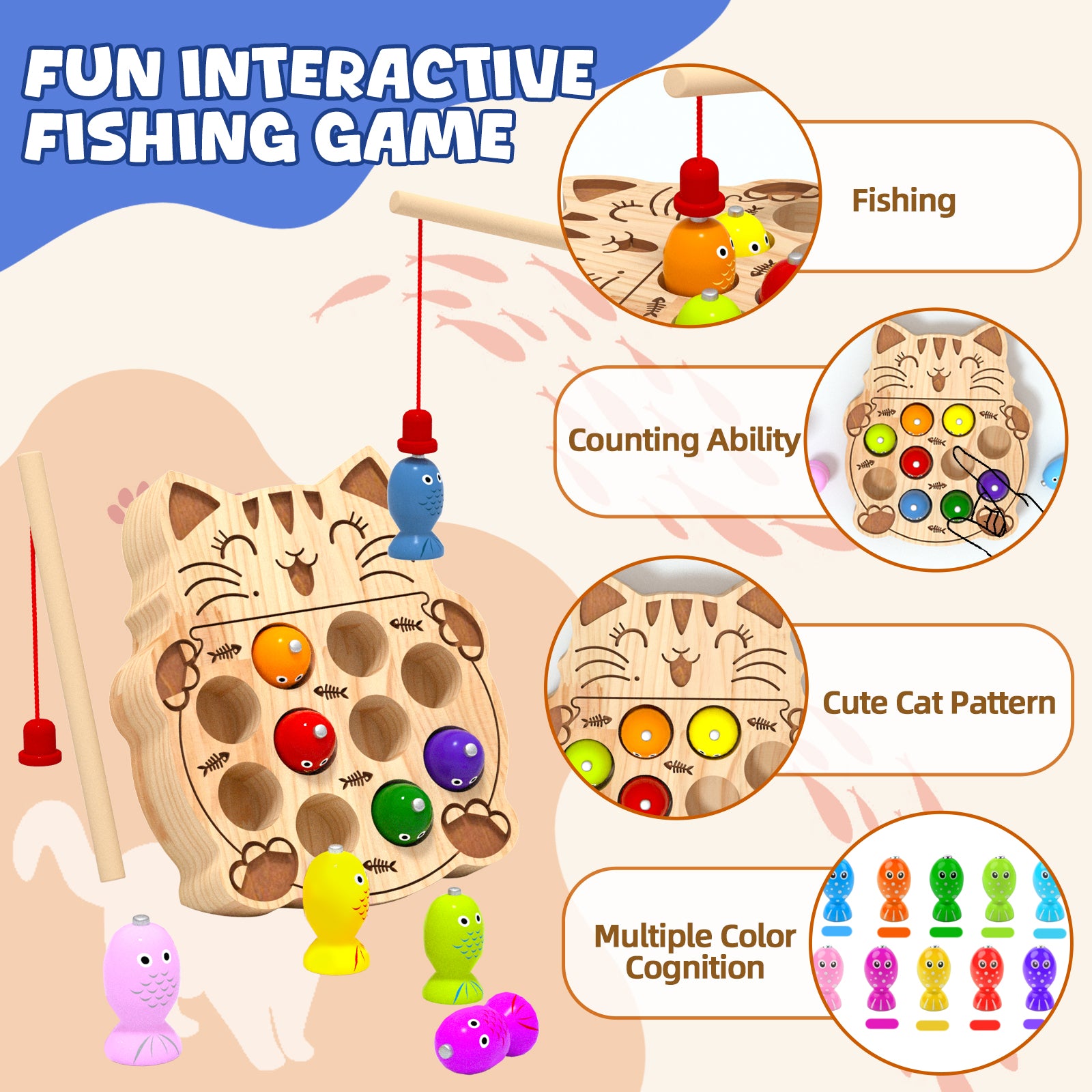 Cat magnetic fishing game toy for toddler