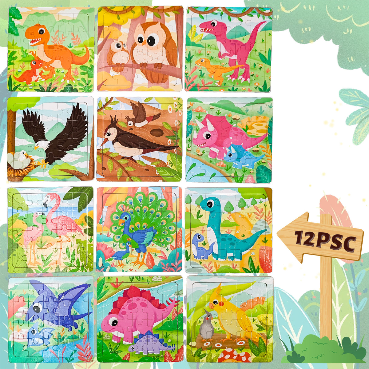 Educational forest and safari animal puzzles for preschool kids