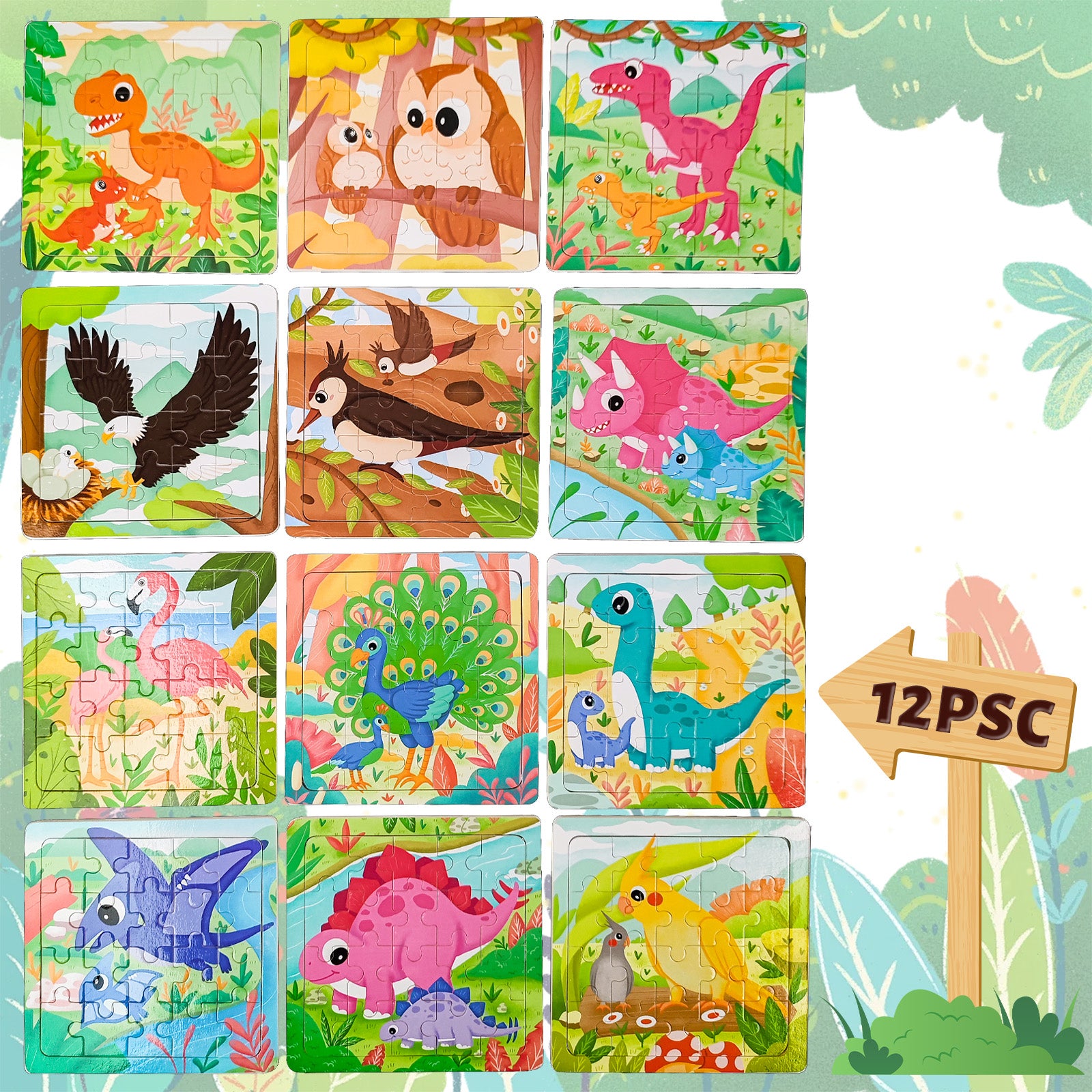Educational forest and safari animal puzzles for preschool kids