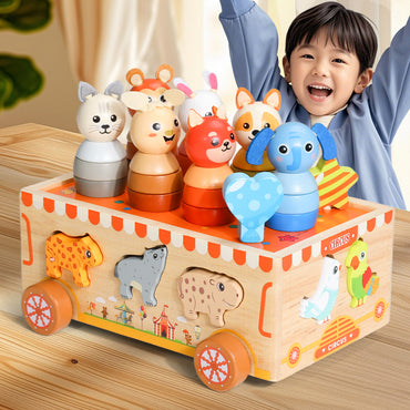 Montessori circus-themed shape matching wooden truck playset