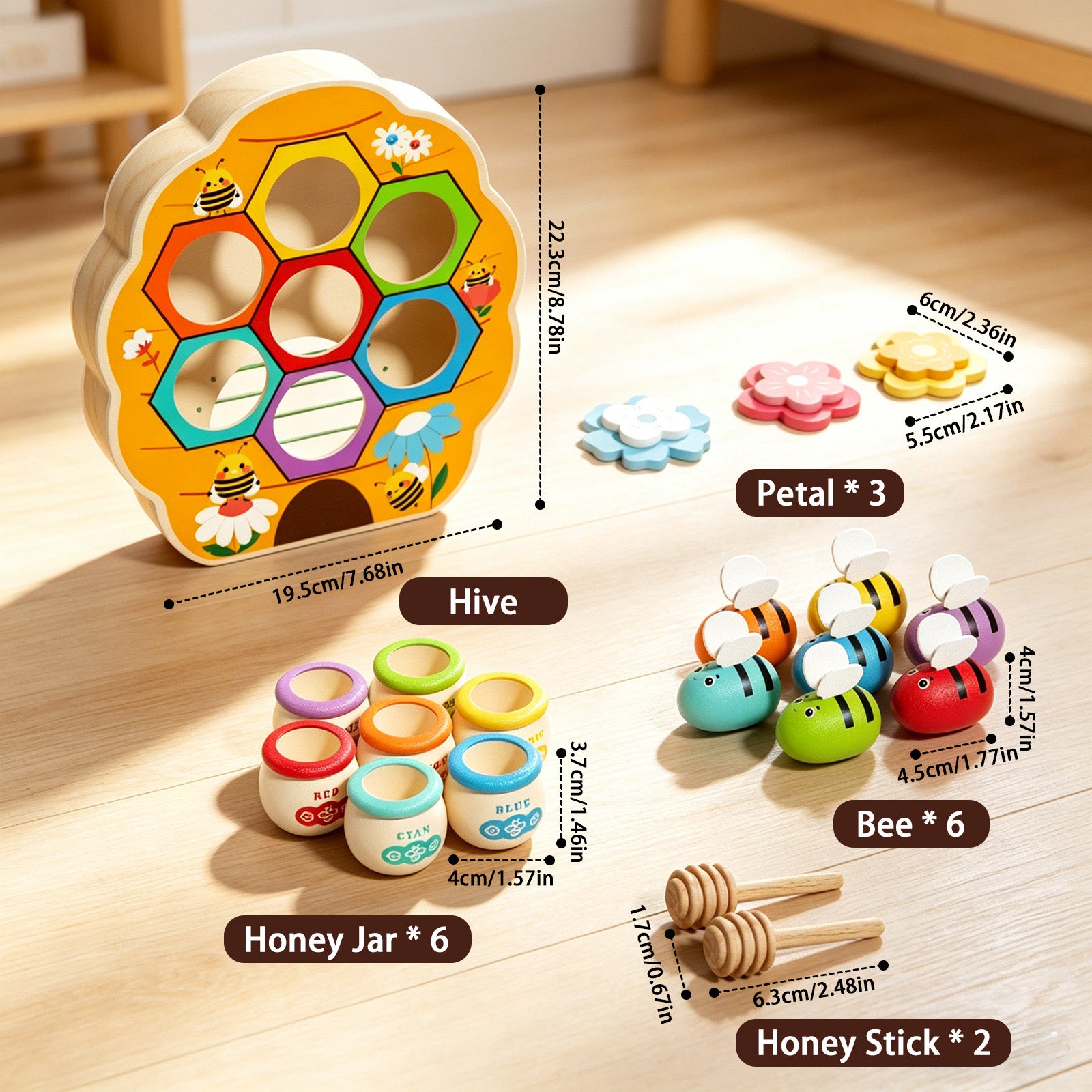 Montessori color matching wooden beehive educational playset
