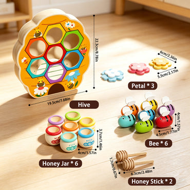 Montessori color matching wooden beehive educational playset
