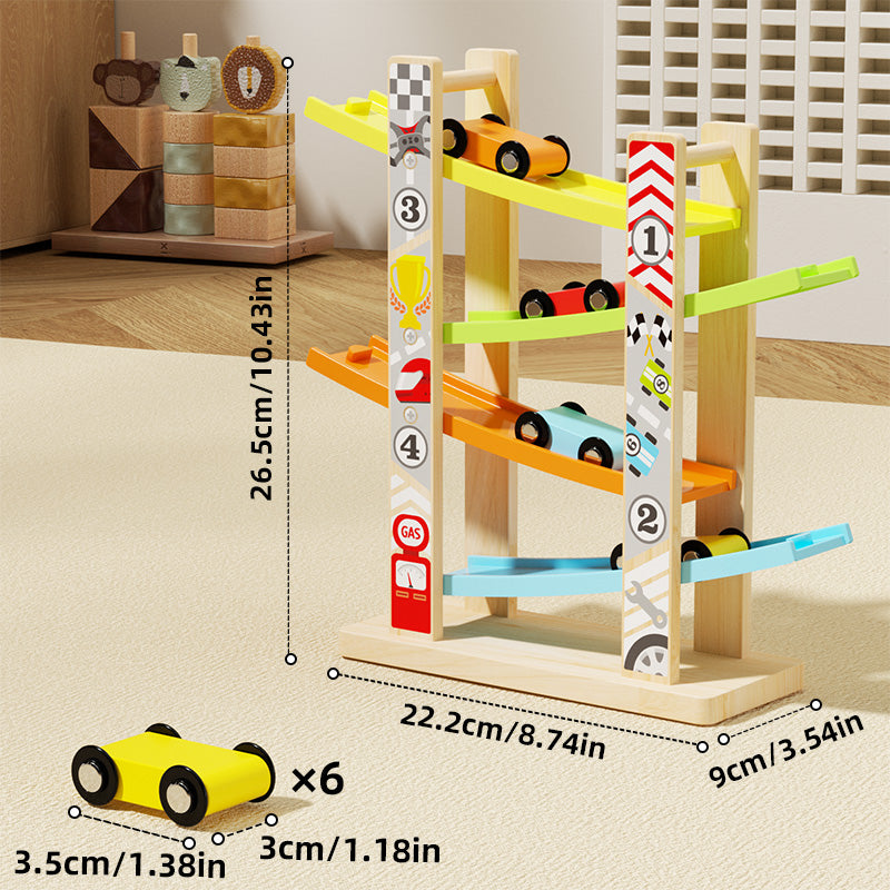 Four-lane sliding race car track educational toy