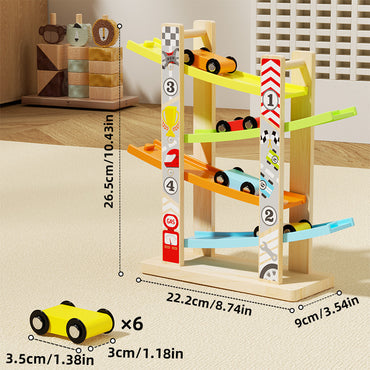 Four-lane sliding race car track educational toy