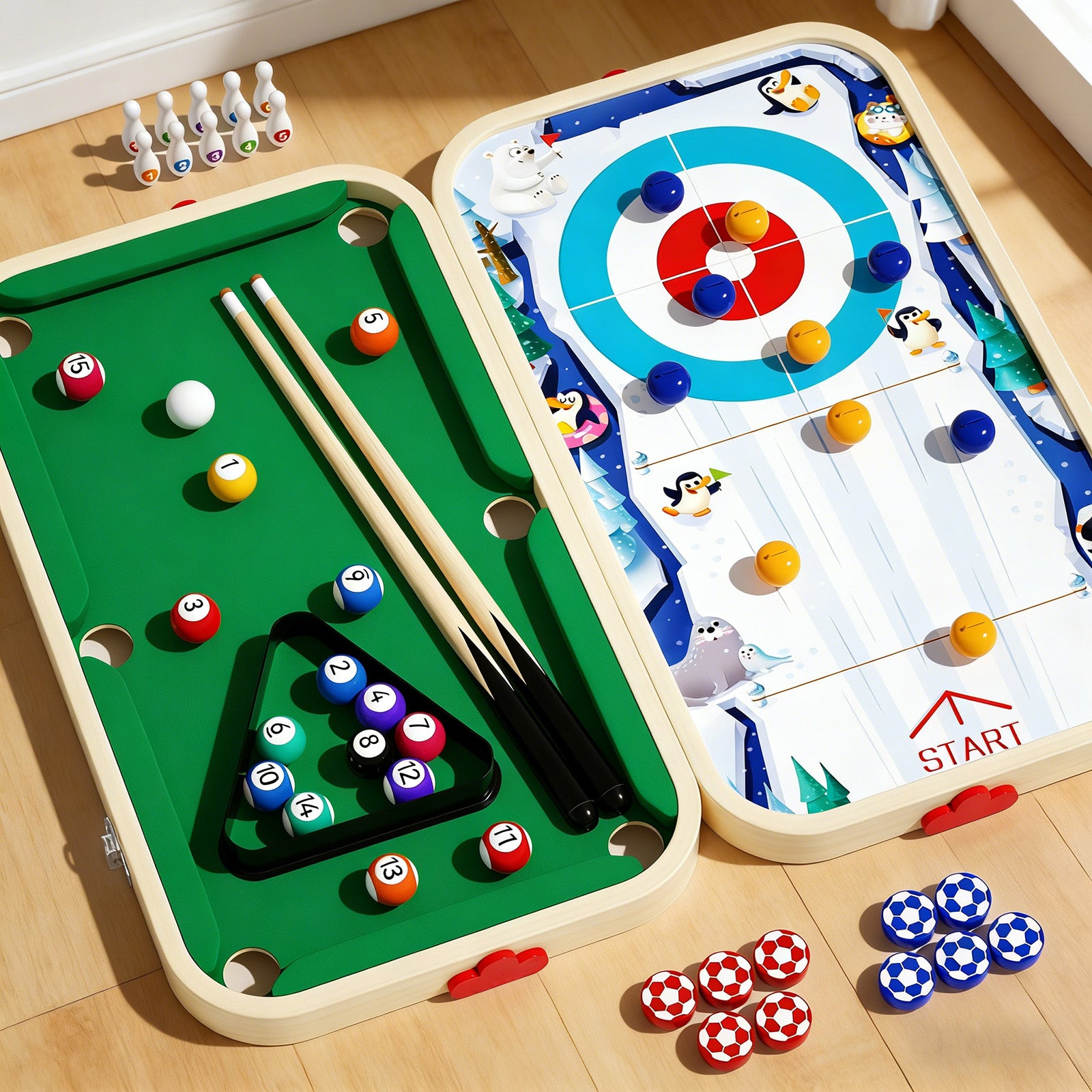 Multifunctional tabletop family interactive wooden game table