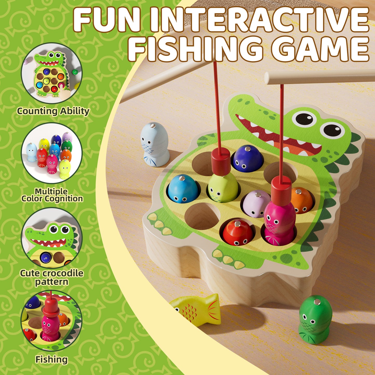 Cute animal themed magnetic fishing playset Crocodile Version