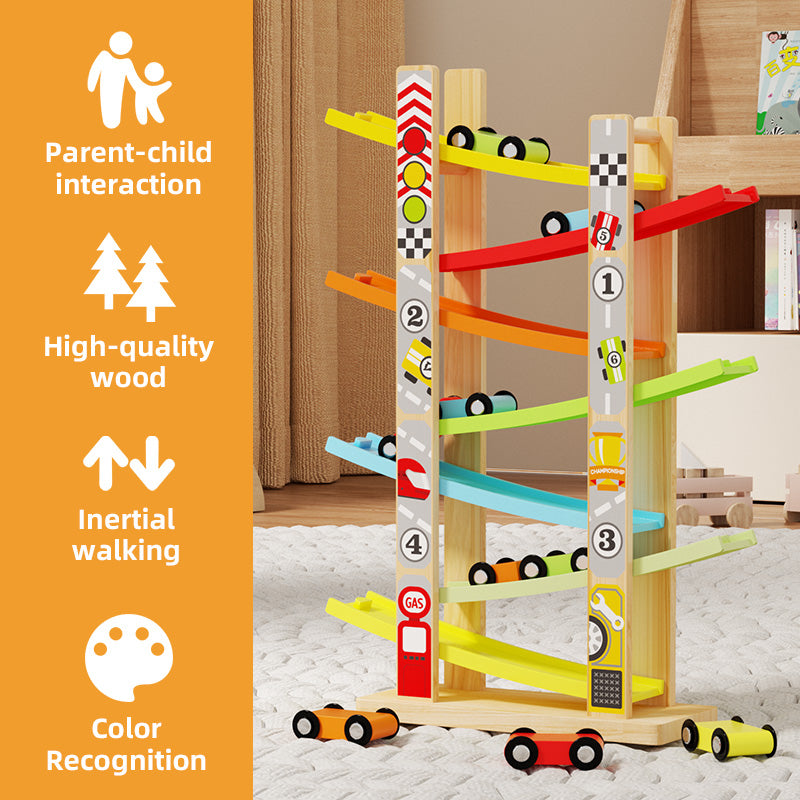 Children gravity gliding race car track toy for boys girls