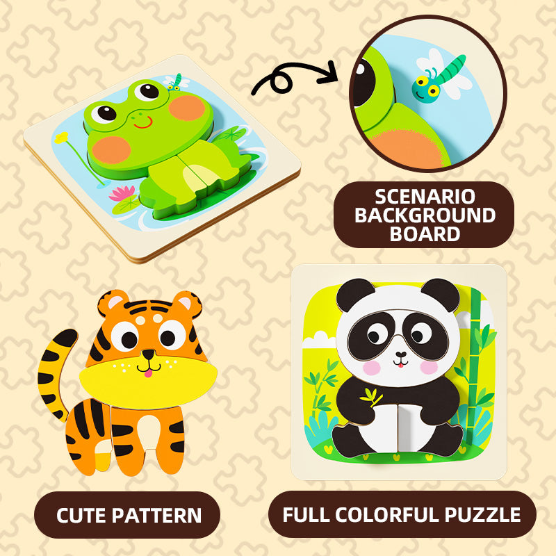 Toddler fine motor skill wooden animal jigsaw toys