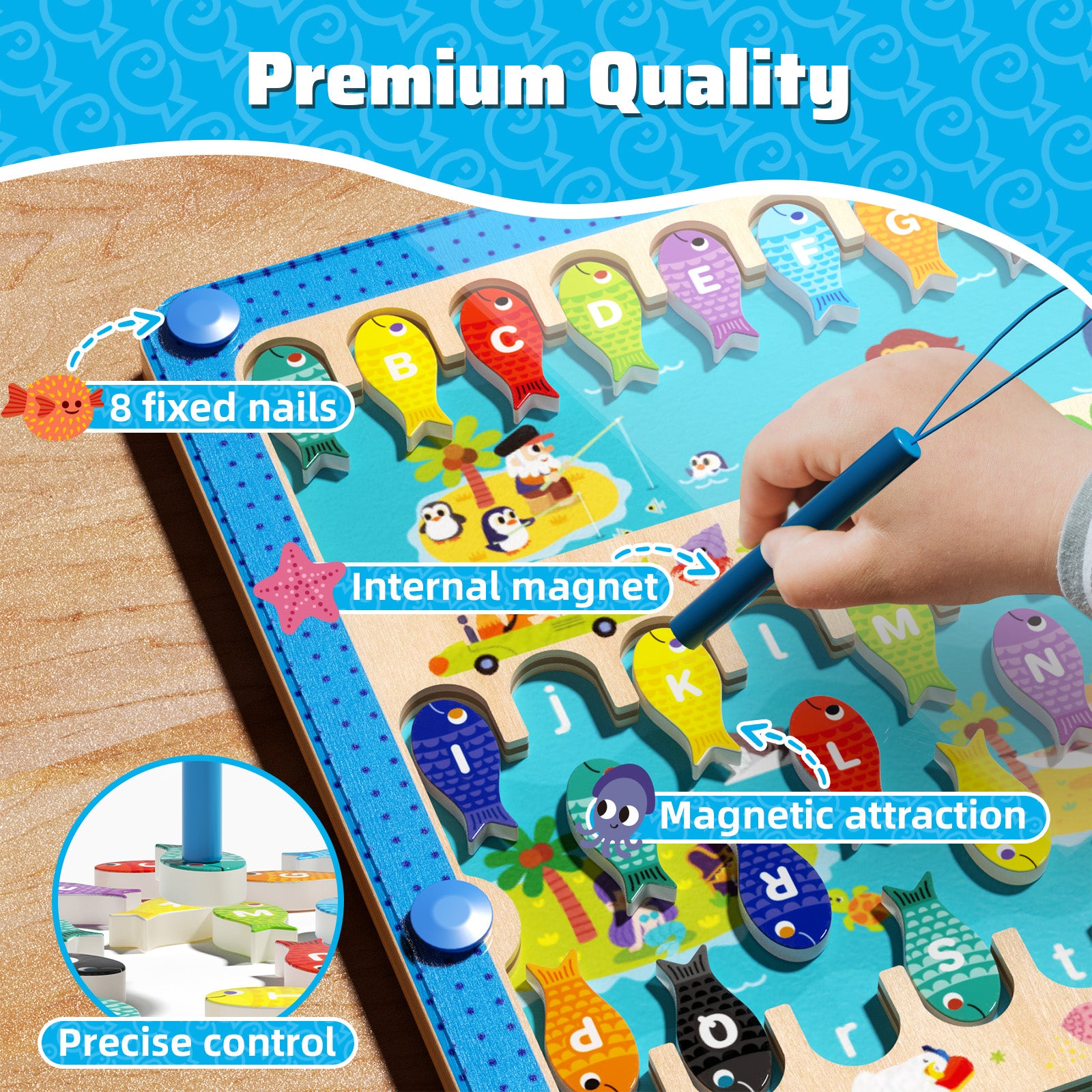 Kids ocean themed magnetic fishing and maze educational toy