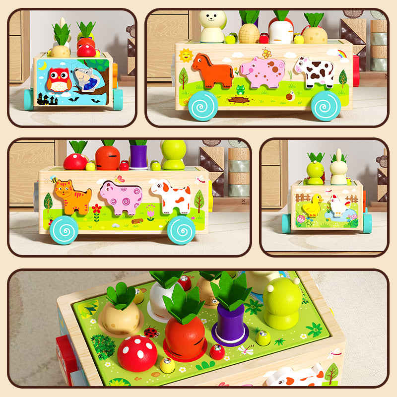 Toddler multi-functional wooden farm harvesting and sorting toy