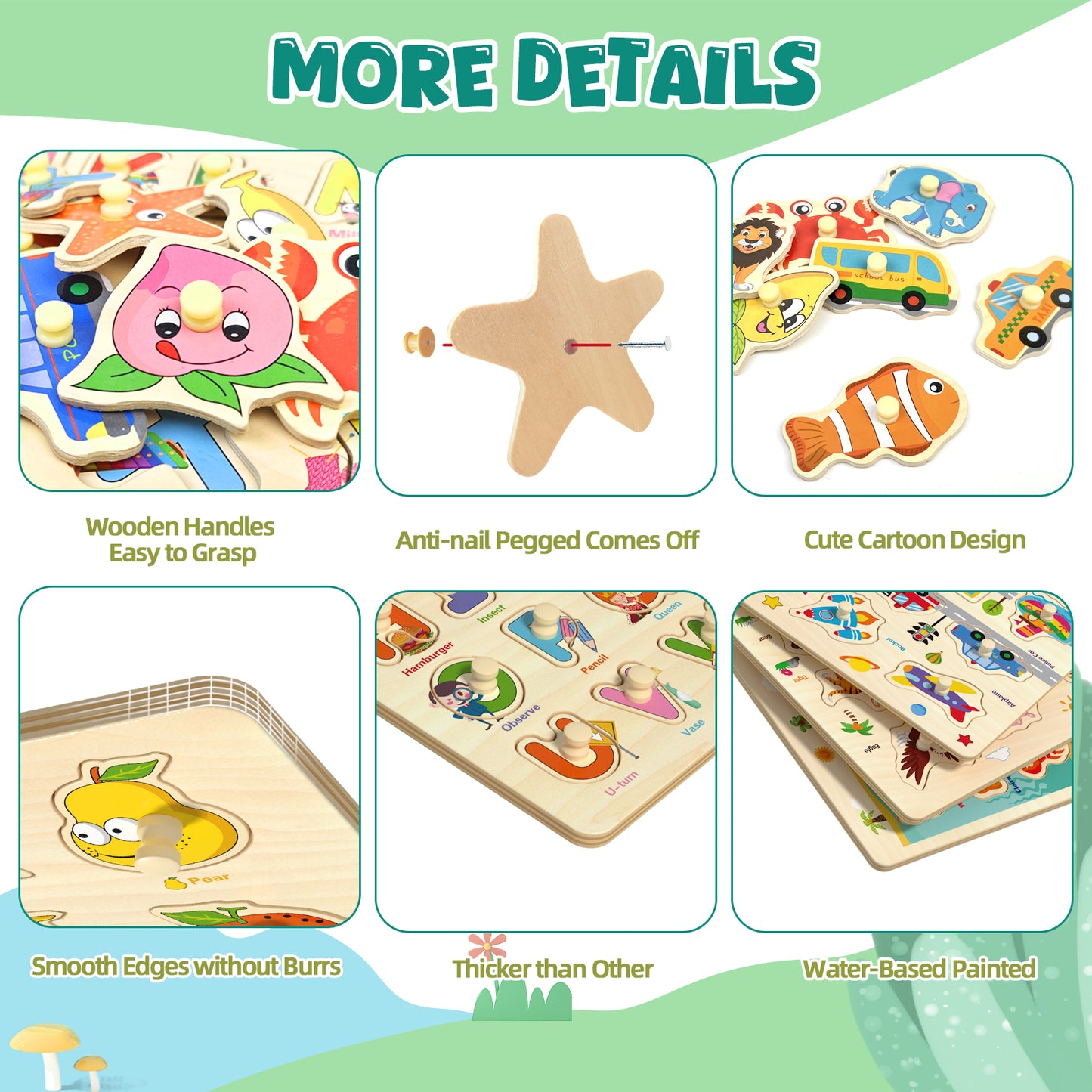 Kids wooden puzzles with number letter fruit and animal themes