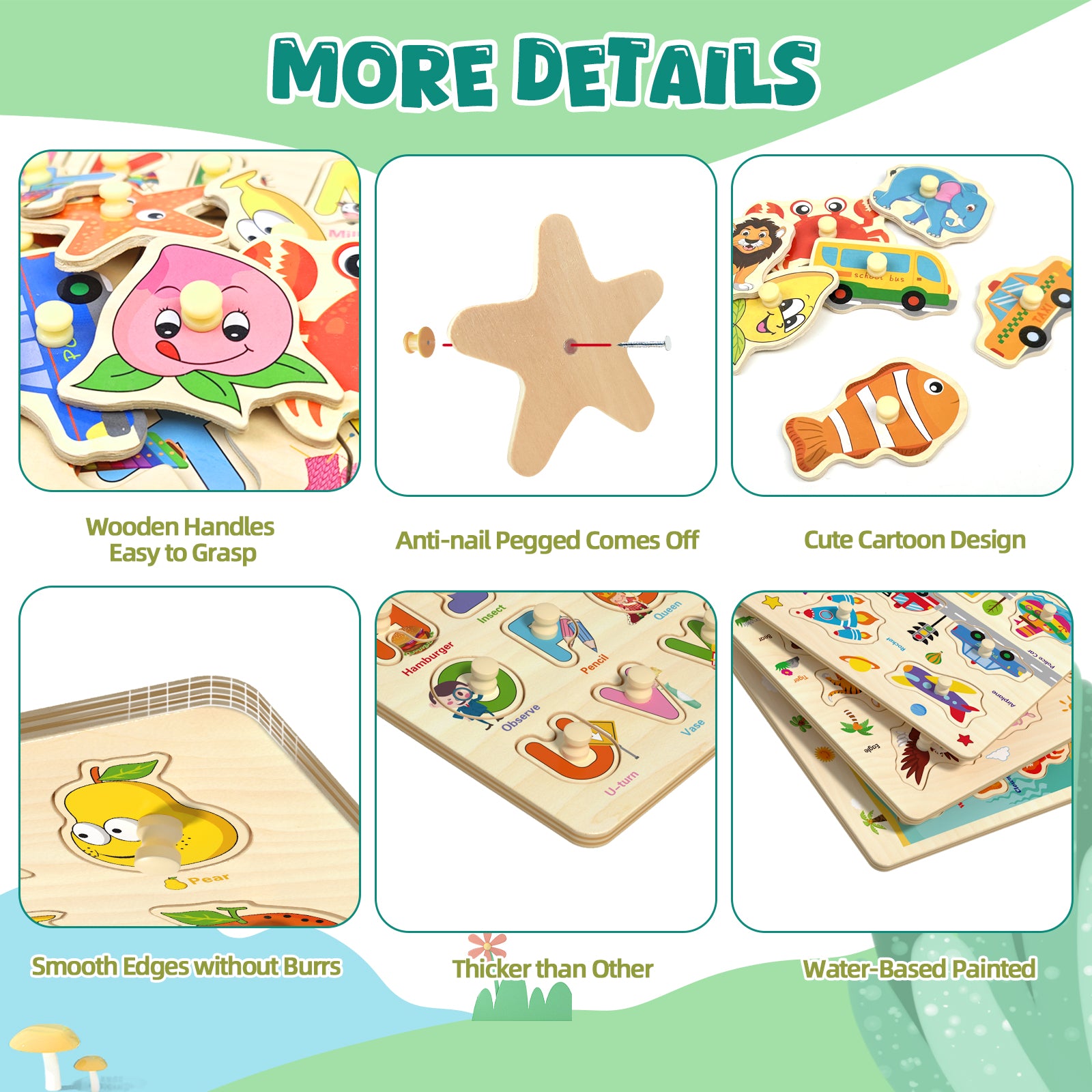 Kids wooden puzzles with number letter fruit and animal themes