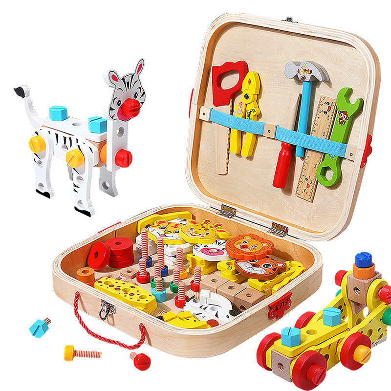 Animal assembly wooden toolbox playset for kids