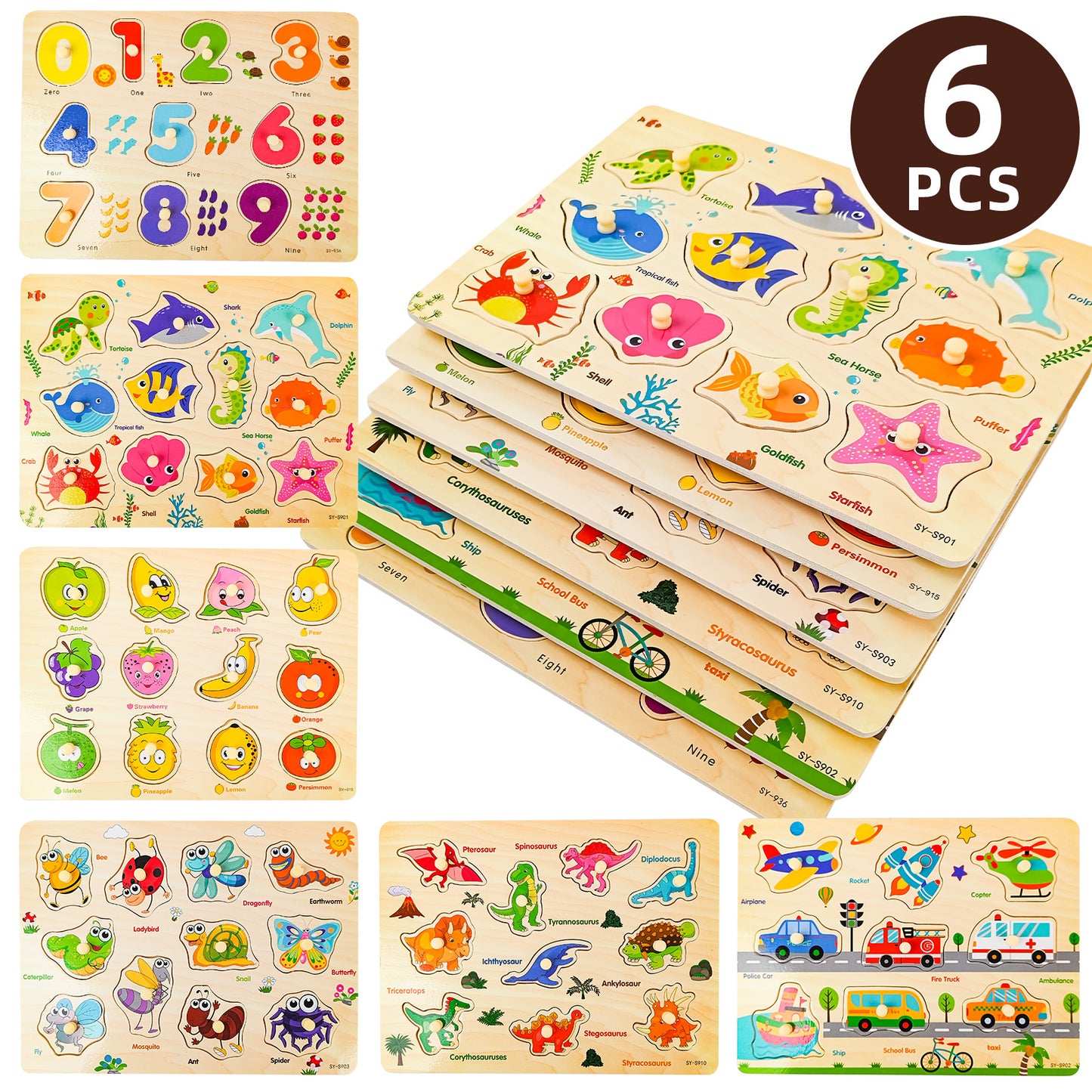 6-in-1 Educational Wooden Puzzles Set for Toddlers