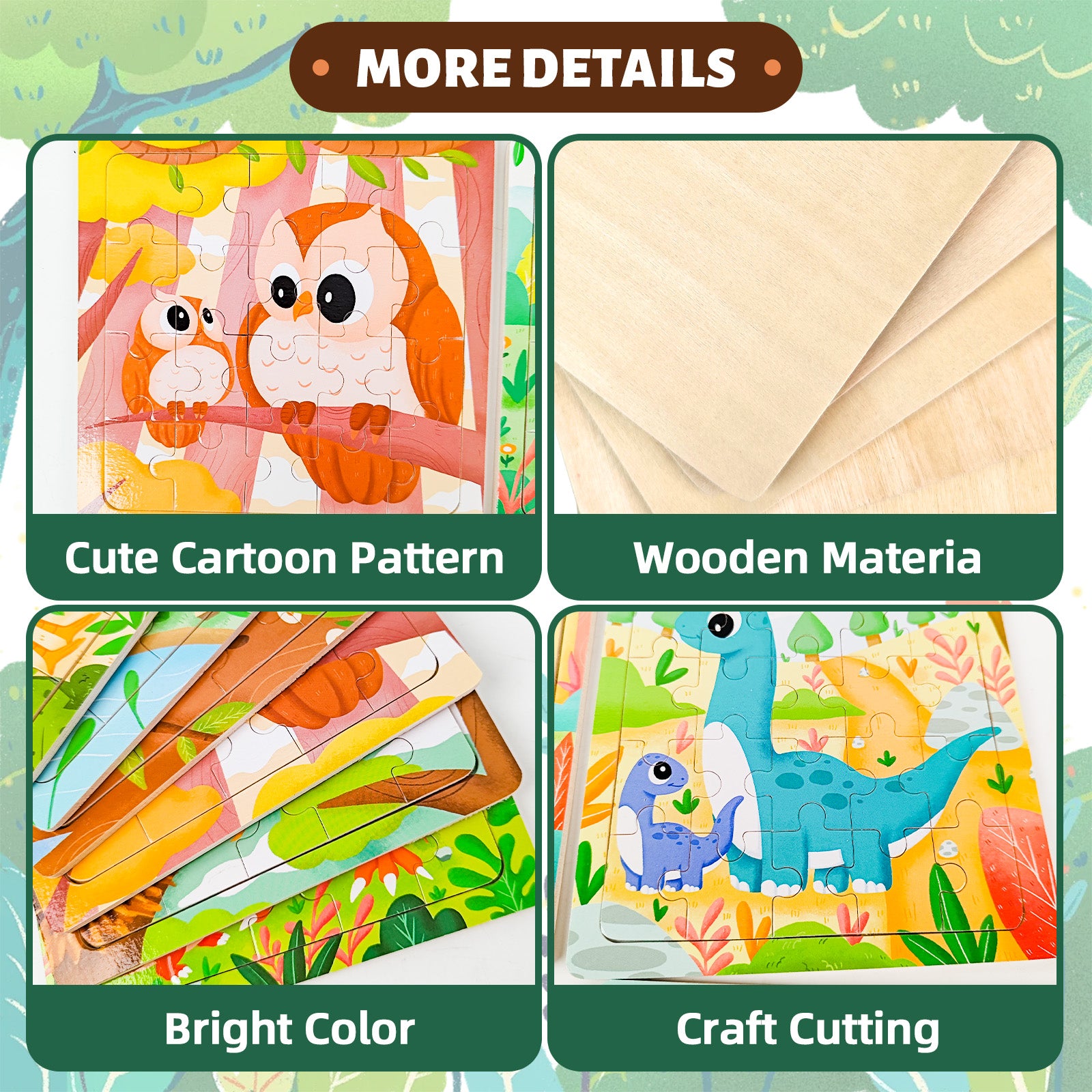 Colorful wooden animal jigsaw puzzles for early learning