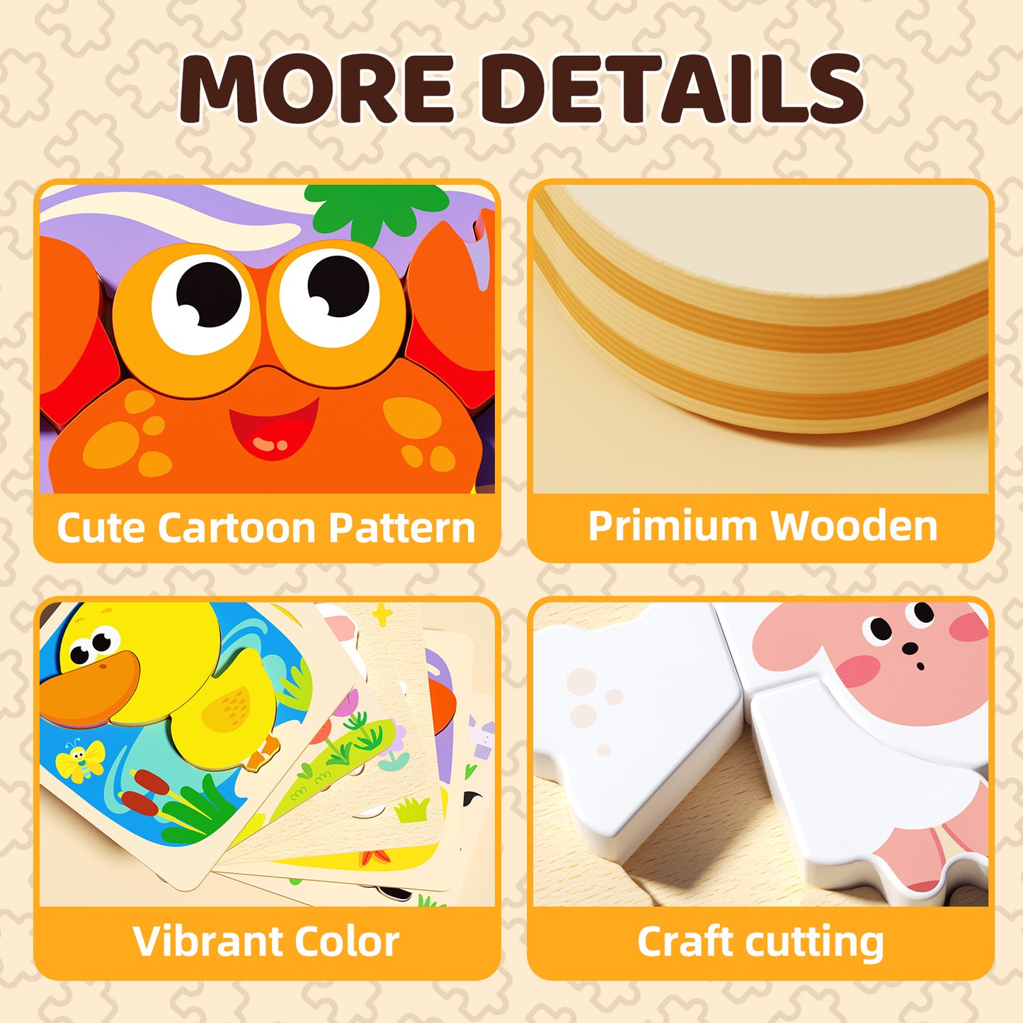 6-Pack Animal Wooden Puzzles for Toddlers
