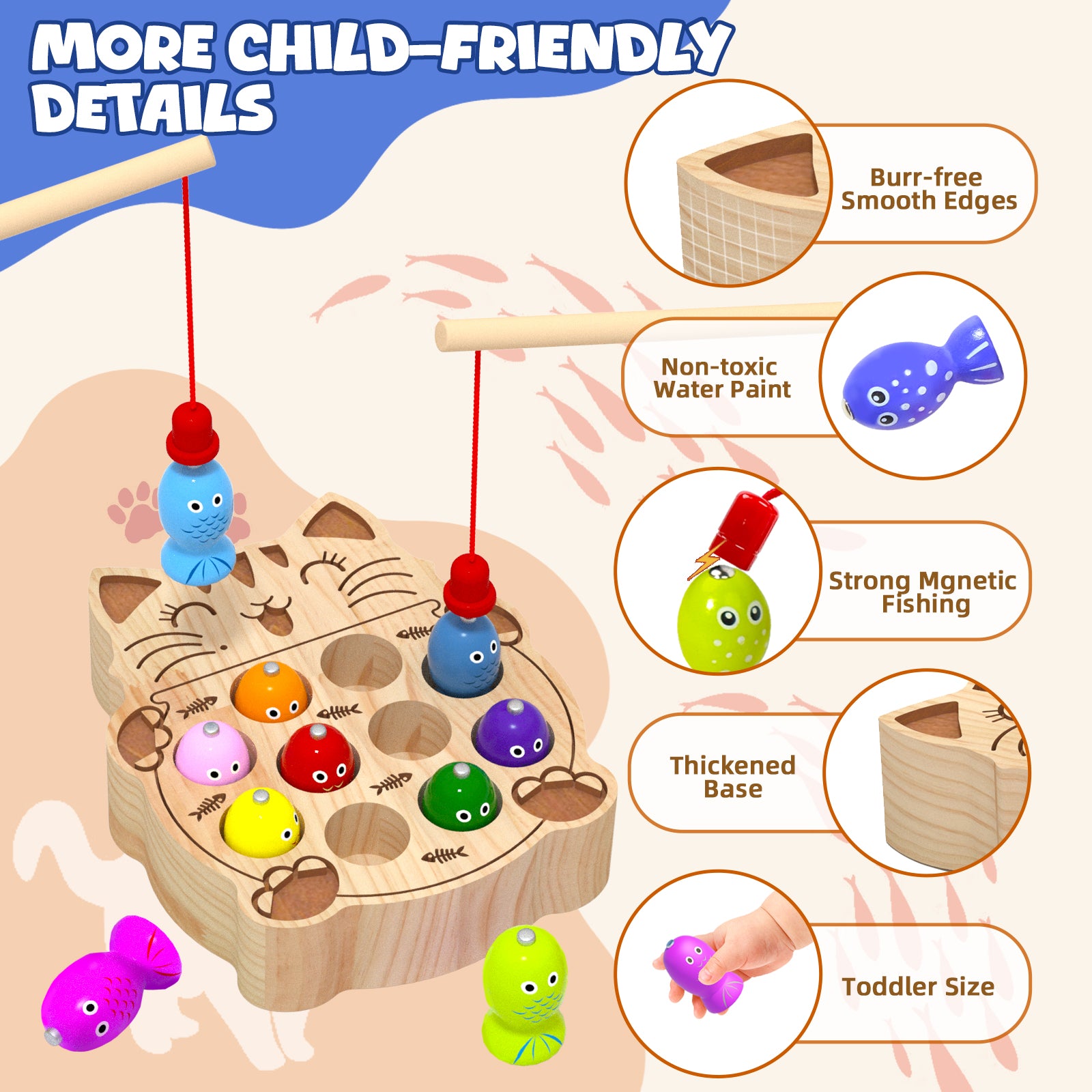Cute cat themed magnetic fishing toy for kids 1-3 years