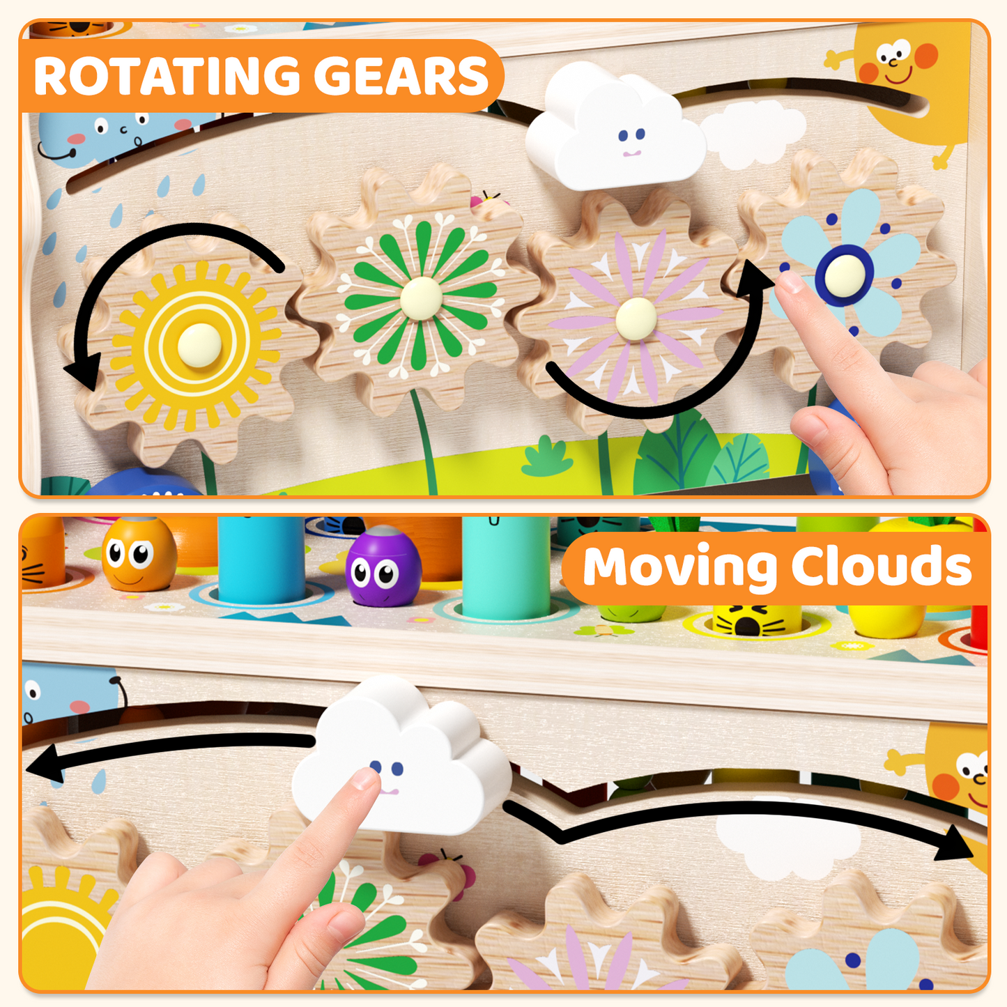 Kids wooden fox shaped activity center for fine motor skills