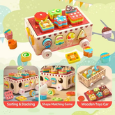 Colorful animal-themed geometric shape matching wooden activity truck