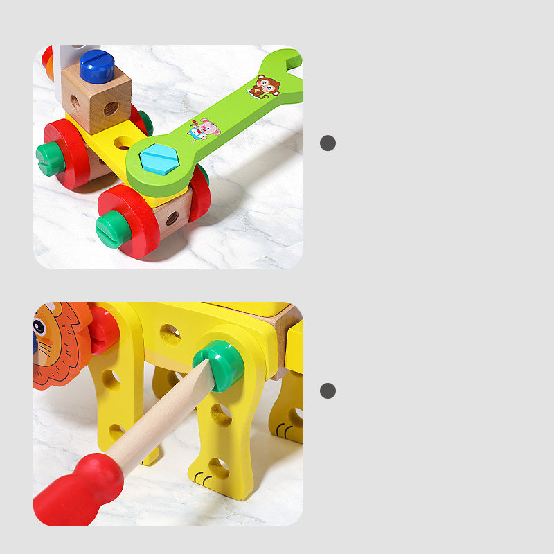Educational hands-on wooden animal building toolbox toy