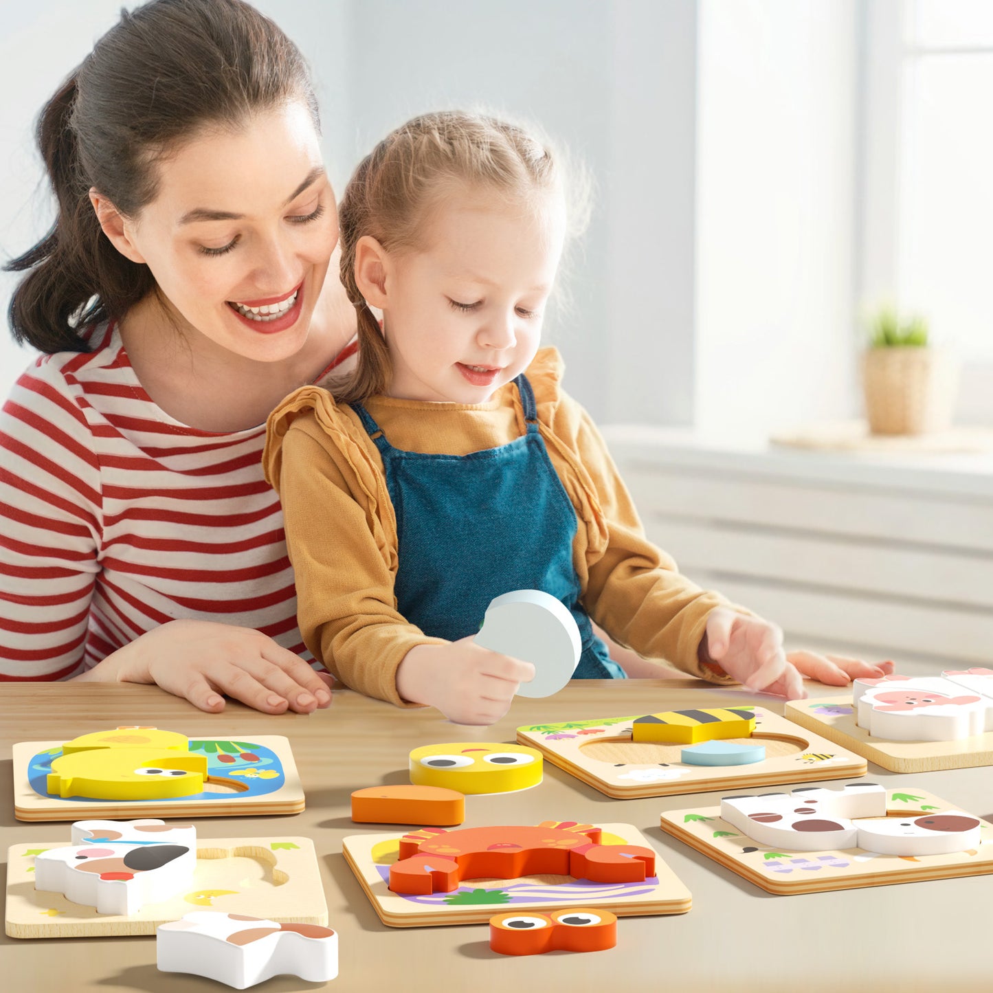 6-Pack Animal Wooden Puzzles for Toddlers