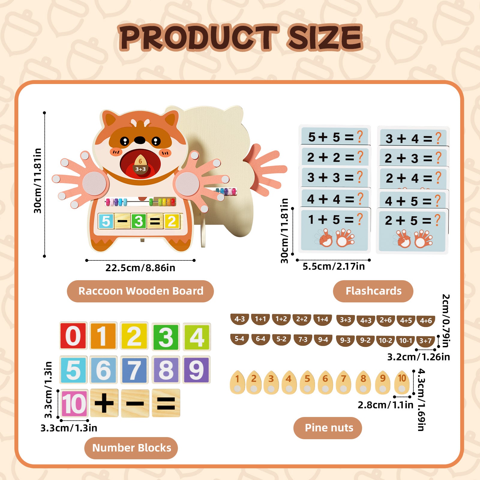 Interactive wooden math game with abacus and problem cards