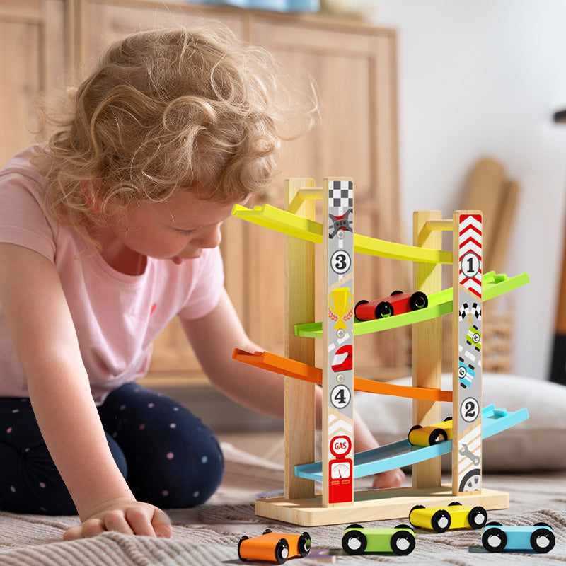 Kids 4 track gravity sliding car racing toy