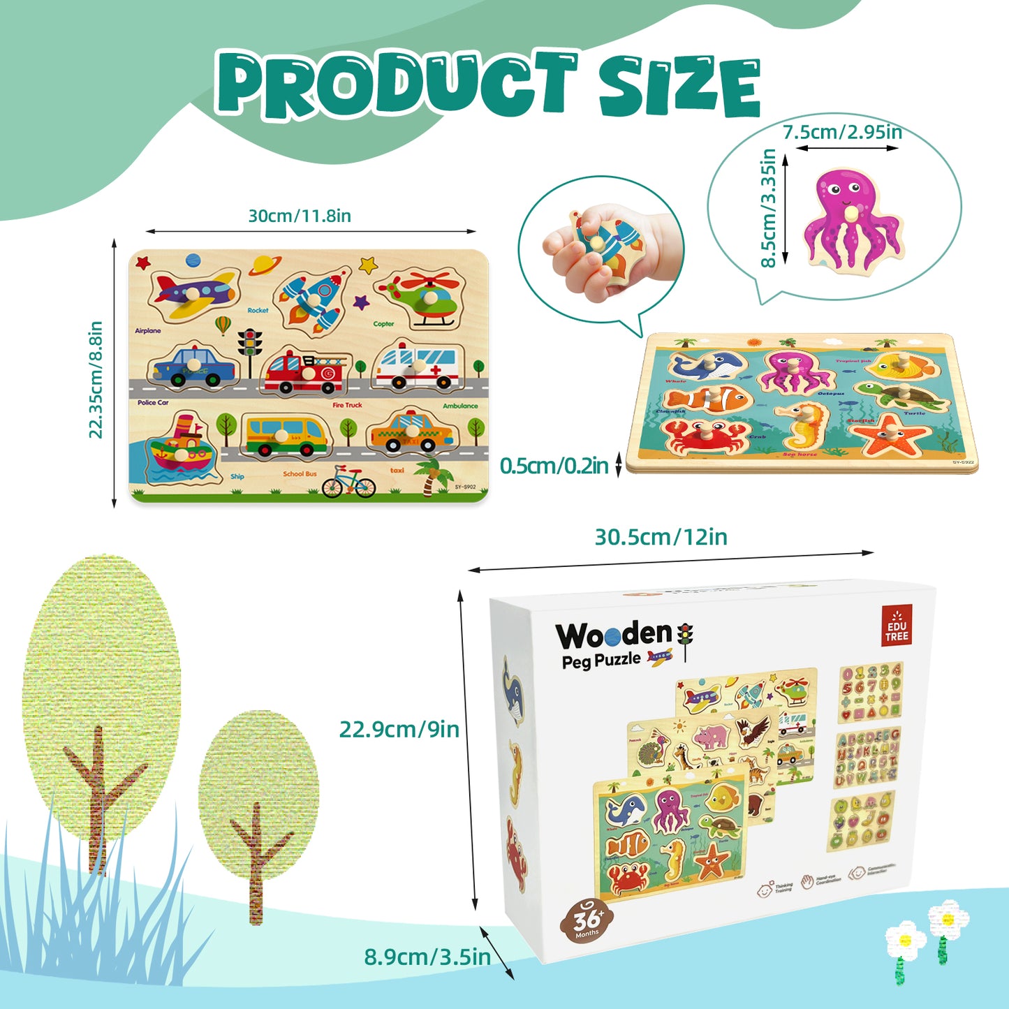 Educational wooden puzzle set for early learning and fine motor skills