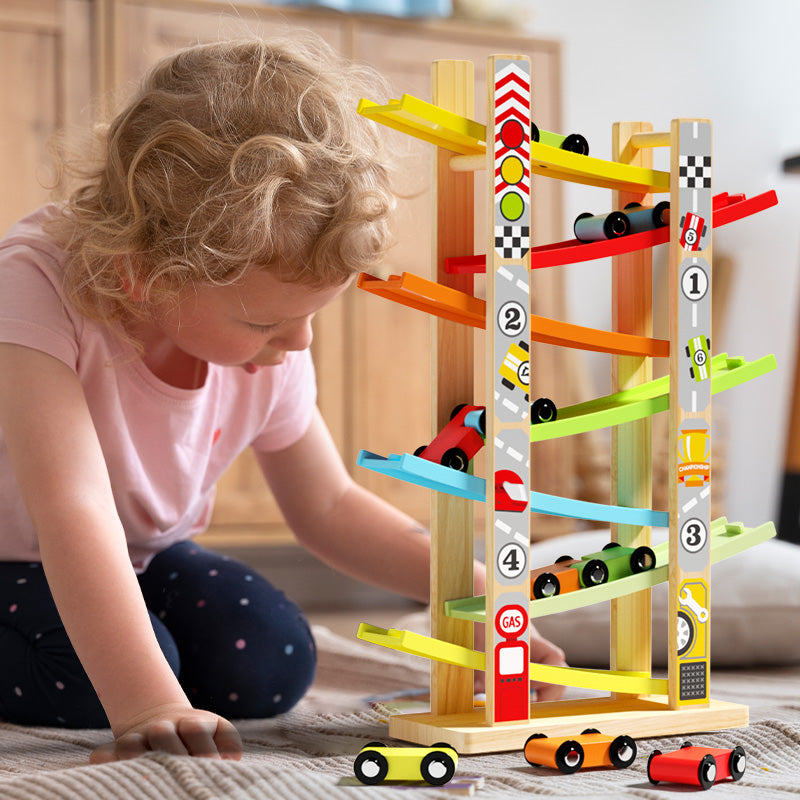 Early learning visual tracking sliding car track toy