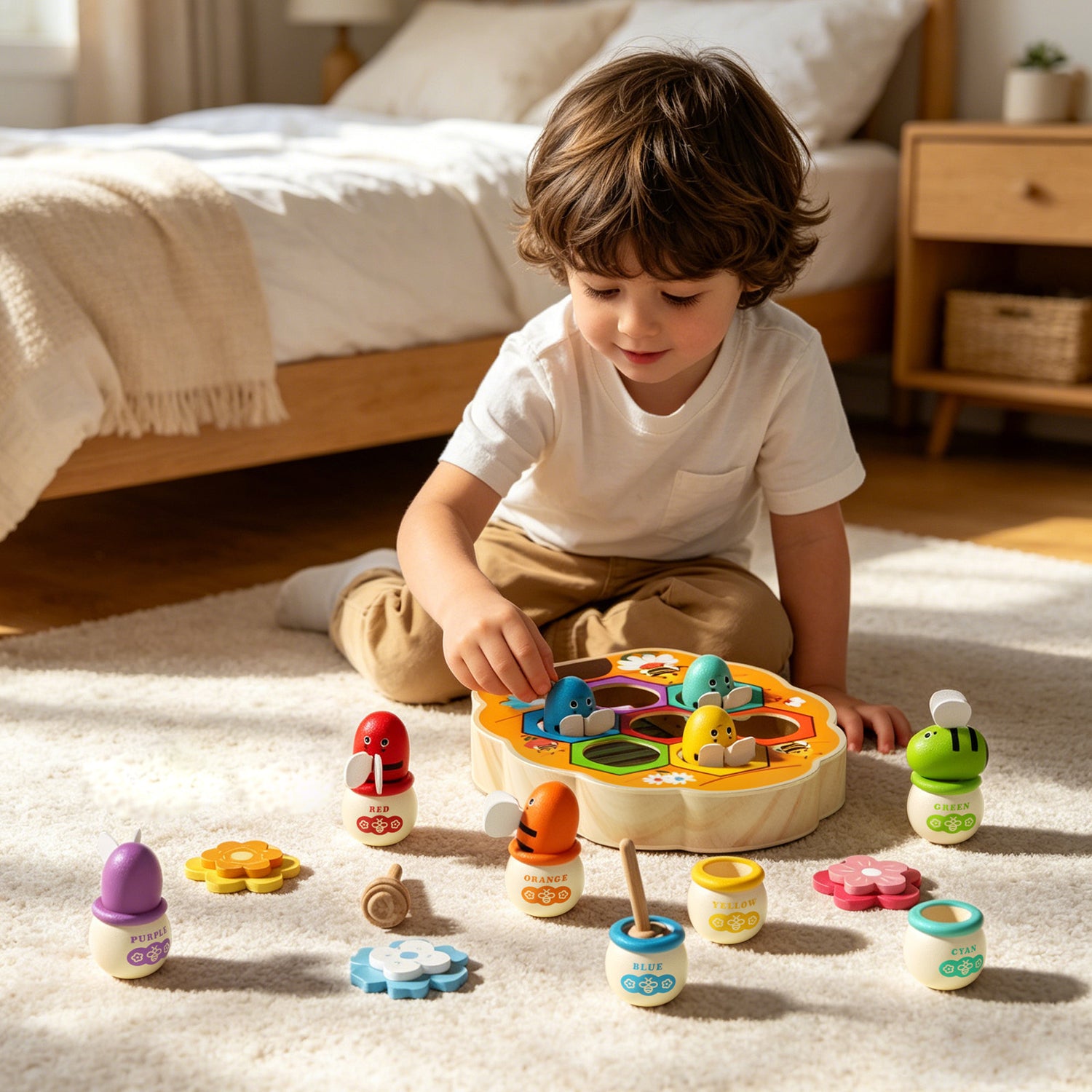 Preschool wooden beehive counting and matching game
