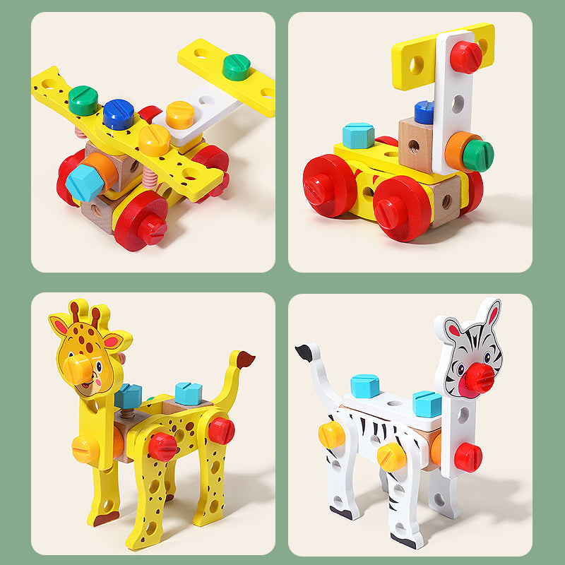 Portable wooden toolbox playset for fine motor skill development